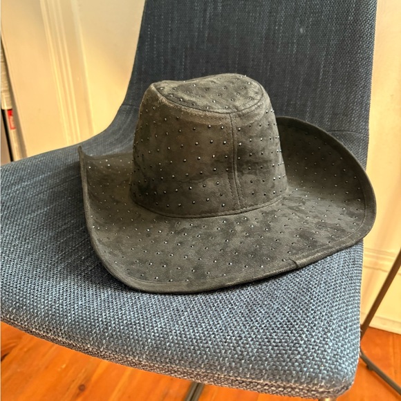 Anthropologie Black Suede Studded Hat
